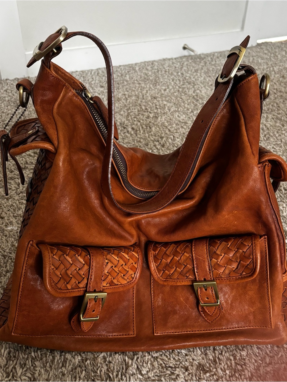 Anonimo Fiorentino nwot Woven Front Pocket Leather Hobo Bag -handcrafted coniac